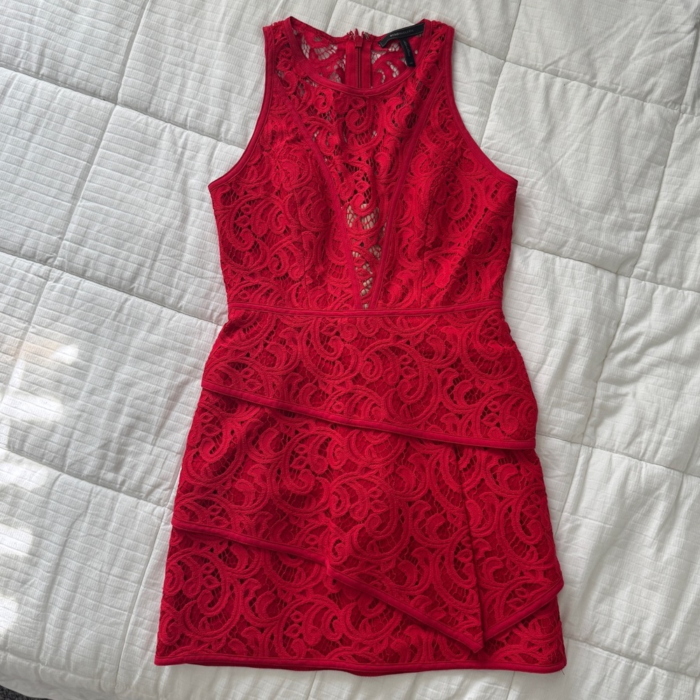 BCBG sleeveless red lace mini holiday dress - Picture 2 of 9